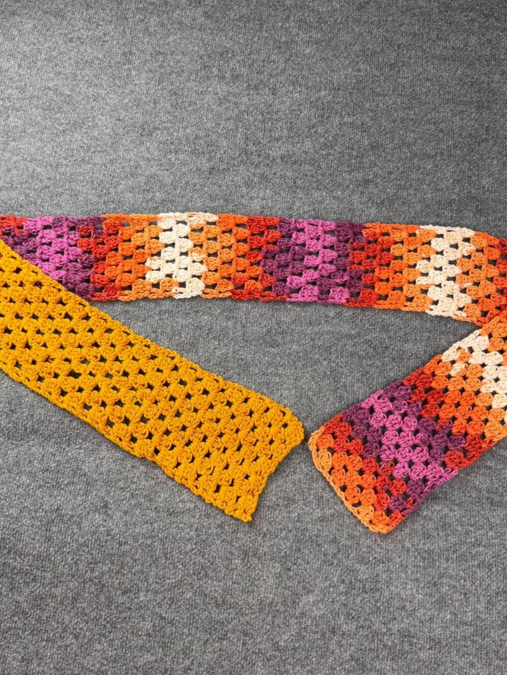 Vintage Boho Crochet Skinny Scarf Sunset Orange Purple Hand Knit 76x5 INC